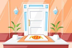 Pizza on the doorstep of the house vector