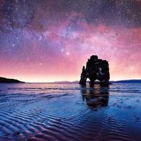 Hvitserkur 15 m height. Fantastic starry sky and the Milky Way o photo