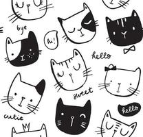 Funny cat pattern. Vector seamless hand drawn background in doodle style.