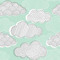Doodle clouds vector seamless pattern. Hand drawn graphic tileable background.
