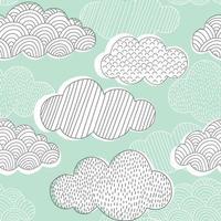 Doodle clouds vector seamless pattern. Hand drawn graphic tileable background.