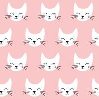 Seamless vector pattern with cats. Smiling cute cats background.