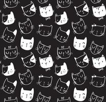 Cat vector seamless pattern in hand drawn style. Doodle smiling cat faces illustration. Print design for children.