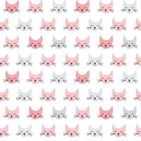 Seamless vector pattern with cute smiling cats. Background in pink and gray.