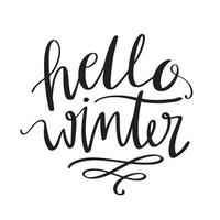 Hello Winter lettering inscription. Hand drawn winter logos and emblems for invitation, greeting card, t-shirt, prints, social media. Calligraphy winter inspiration phrase. Vector illustration