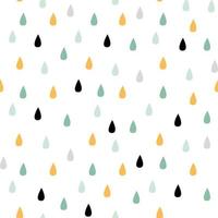 Seamless vector pattern with rain drops. Cute pattern in mint, yellow, gray and black. Abstract background.