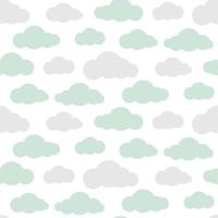 Vector seamless pattern with clouds in mint and, gray. Cute cloud background.
