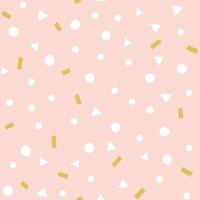 Cute confetti vector pattern. Party festive seamless background with geometric shapes, triangles, dots, sprinkles on a pink color.