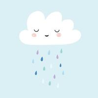 linda nube de lluvia sonriente con gotas de lluvia en tonos de azul. arte infantil para niños. diseño de tarjeta para baby shower. vector