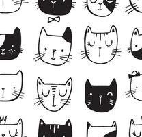 Cat vector seamless pattern in hand drawn style. Doodle smiling cat faces illustration. Print design for children.