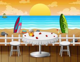 Table on beach for a romantic date at seascape background