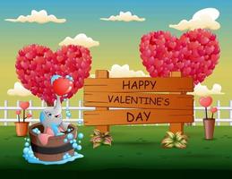 Happy Valentines Day sign with elephant bathing vector