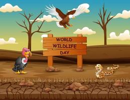 World Wildlife Day sign with animals in the dry land vector