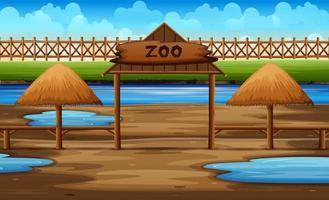 escena de fondo del parque zoológico con ilustración de estanque vector