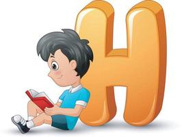Illustration of school boy leaning against a letter H vector