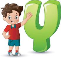 Illustration of a boy posing beside a letter Y vector