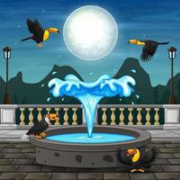 Illustration of many toucan at the fountain vector