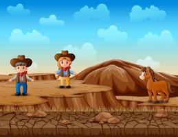 Cowboy and cowgirl in the desert landscape vector