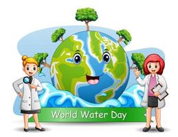 World water day background design with two young scientists vector