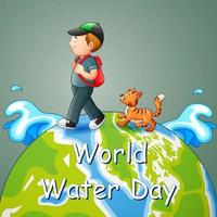 World water day design with a boy walking on earth vector