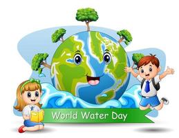 World water day design with happy students vector