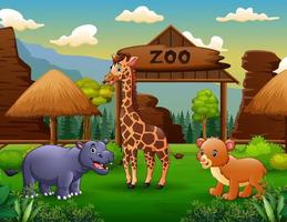 escena con animales salvajes en la ilustración del zoológico vector