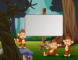 Cartoon three of monkeys enjoying in the park vector