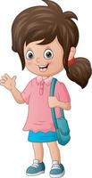 Cute little girl holding a bag and waving vector