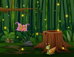 Cartoon of many insects with fireflies in the garden vector