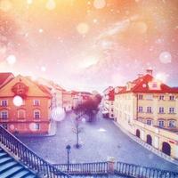 beautiful houses Czech Republic. Photo greeting card. Bokeh ligh