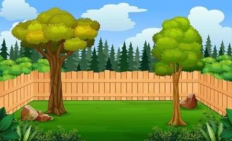Wooden fence and trees on the backyard illustration vector