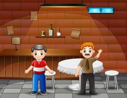 Cartoon two men were standing at the cafe vector