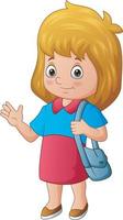 Cute little girl holding a bag and waving vector