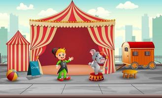 Circus elephant and trainer in the circus tent vector