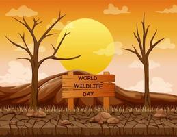 World Wildlife Day sign with dead trees and in the cracked ground vector