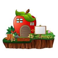 Cartoon of apple house with a blank sign on the island vector