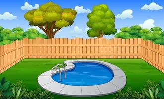 ilustración de patio trasero con una pequeña piscina vector