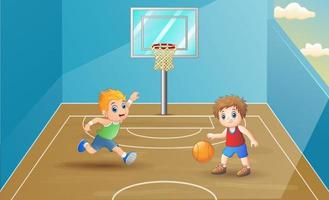 Children playing basketball at the court illustration vector