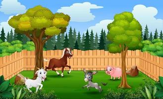 Cartoon animals farmer in the farm vector