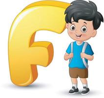 Illustration of alphabet F with school boy standing vector