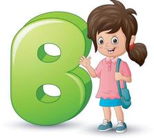 Illustration of alphabet B with cute girl waving hand vector