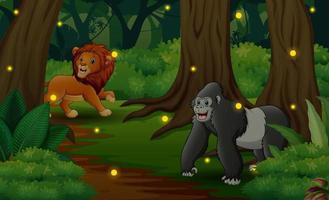 ilustración de animales salvajes jugando en la selva vector