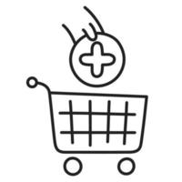 Add to cart. Hand Drawn Doodle Shopping Icon. vector