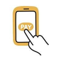 Pago movil. icono de compras de fideos dibujados a mano. vector