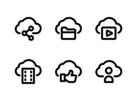 conjunto simple de iconos de línea vectorial relacionados con la computación en la nube. contiene íconos como compartir, carpeta, video y más. vector