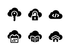 conjunto simple de iconos sólidos vectoriales relacionados con la computación en la nube. contiene íconos como clave, desbloqueo, codificación y más. vector