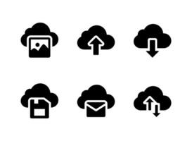 conjunto simple de iconos sólidos vectoriales relacionados con la computación en la nube. contiene iconos como galería, carga, descarga y más. vector