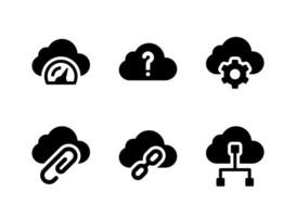 conjunto simple de iconos sólidos vectoriales relacionados con la computación en la nube. contiene íconos como rendimiento, ayuda, configuración y más. vector