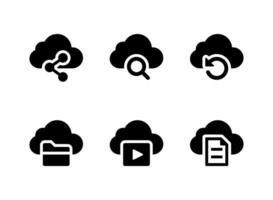 conjunto simple de iconos sólidos vectoriales relacionados con la computación en la nube. contiene íconos como compartir, buscar, actualizar y más. vector