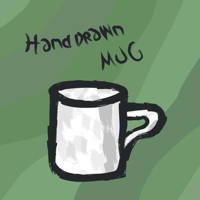 white mug drink hand drawn art green background